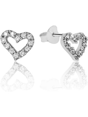 Pileli Store 925 Ayar Gümüş Beyaz Kalpli Çivili Küpe EA1160089 (72)