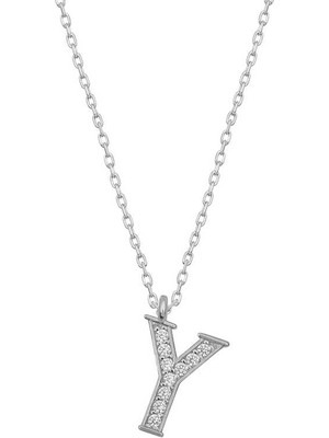 Pileli Store 925 Ayar Gümüş Y Harfi Kadın Gümüş Kolye T6702 (72)