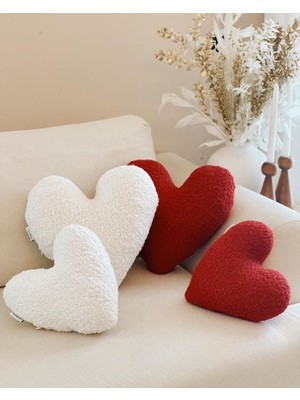 Yastıkland 4'lü Kırmızı/beyaz Peluş Kalpler