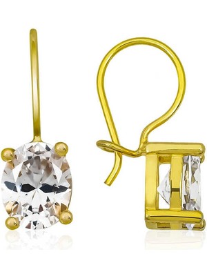 Pileli Store ​925 Ayar Gümüş Gold Sallantılı Oval Damla Küpe T5694 (72)