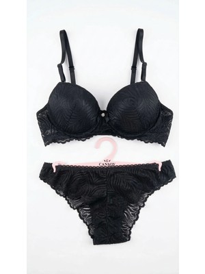 Zi Siyah Dar Kalıp Dantelli Içi Dolu Kap Destekli Sütyen Külot Takımı