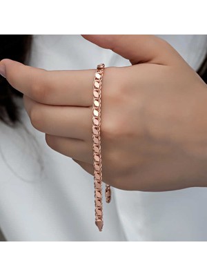 Pileli Store 925 Ayar Gümüş Rose Pullu Zincir Kadın Bileklik T8277 (72)