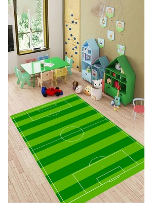 Dijital Baskılı Kaymaz Futbol Sahası Desenli Çocuk Oyun Halısı