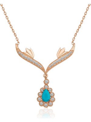 Pileli Store 925 Ayar Gümüş Turkuaz Taşlı Madalyon Kadın Gümüş Kolye T5022 (72)