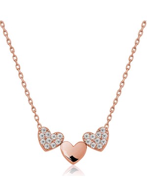 Pileli Store 925 Ayar Gümüş Üç Kalp Kadın Gümüş Kolye T4668 (72)