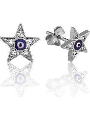 Pileli Store 925 Ayar Gümüş Nazarlı Yıldız Çivili Küpe EA1160112 (72)