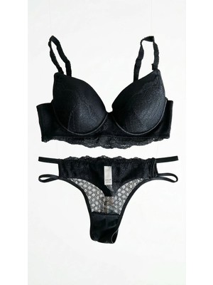 Zi Siyah Dar Kalıp Desteksiz Straplez Sütyen Takım