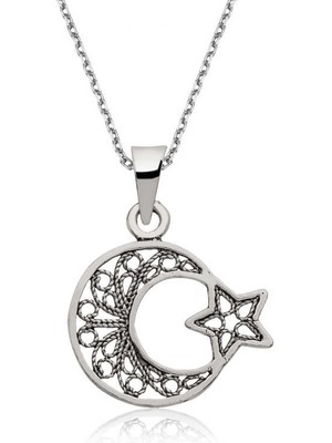 Pileli Store 925 Ayar Gümüş Ay Yıldız Kadın Gümüş Kolye PT2610683 (72)