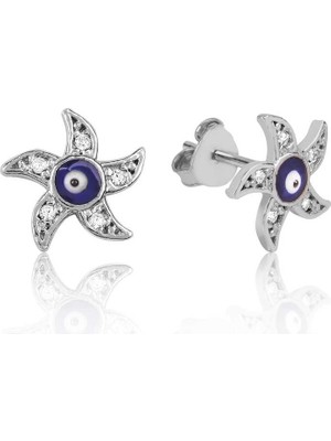 Pileli Store 925 Ayar Gümüş Nazarlı Deniz Yıldızı Çivili Küpe EA1160084 (72)