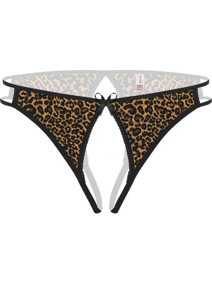 Pileli Store Ağı Açık Leopar Desenli Büyük Beden Fantazi Külot