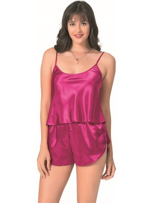 Pileli Store Vişne Saten Babydoll Şort Takımı