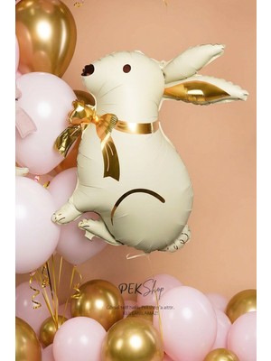 Pekshop Gold Fiyonklu Krem Tavşan Folyo Balon