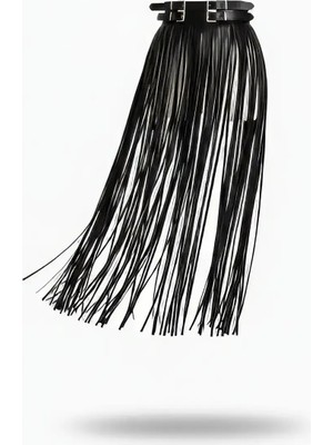 Pileli Store Siyah Etek Suni Deri Etek Çift Tokalı Bel Detaylı Etek - BRF1090