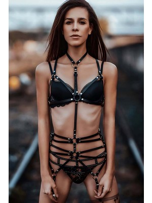 Pileli Store Seksi Deri Vücut Harness - 262
