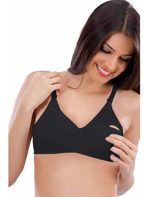 Pileli Store Penye Pamuklu Emzirme Sütyeni Siyah