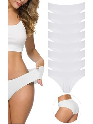 Pileli Store 8 Adet Kadın Dikişsiz Lazer Kesim Esnek Iz Yapmayan Külot Beyaz