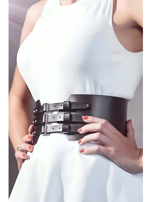 Pileli Store Önde 3 Toka Detaylı Şık Deri Kemer - 618