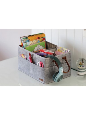 Pileli Store 3 Gözlü Deri Şeritli Çok Amaçlı Düzenleyici Organizer Kutu Keçe Sepet 03860