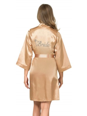 Pileli Store Gold Kısa Saten Bride Sabahlık