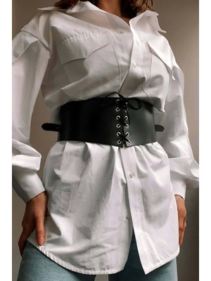 Pileli Store Deri Korse Kemer, Şık Deri Harness Kemer - 1127