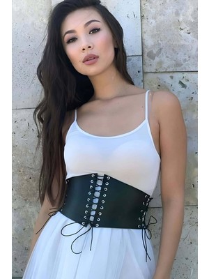 Pileli Store Deri Korse Kemer, Ip Detaylı Şık Harness Kemer - 607