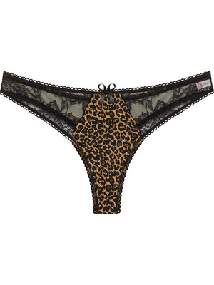 Pileli Store Leopar Desenli Dantelli Fantezi G String Külot