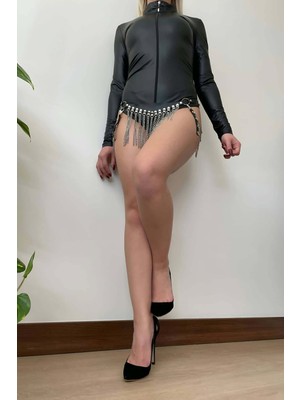 Pileli Store Deri Zincirli Etek Fantezi Giyim