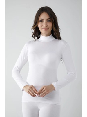 Pileli Store Vivaldi Kadın Beyaz Uzun Kol Balıkçı Body Likralı 353