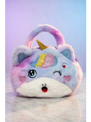 Mollycrush Kız Çocuk Unicorn Tasarımlı Yumuşak Peluş Çanta - Doğum Günü Hediyesi Pofuduk Çanta