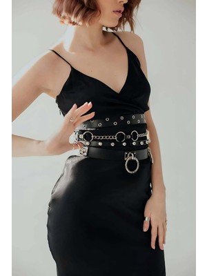 Pileli Store Halka ve Zincir Detaylı Şık Deri Kemer - 825