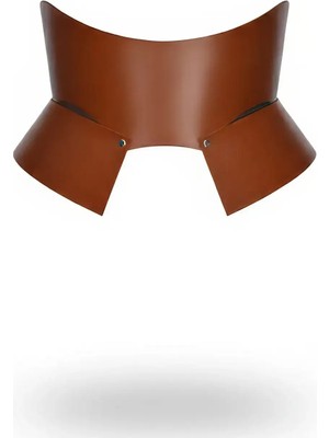 Pileli Store Kahverengi Deri Geniş Kadın Kemeri, Korse Deri Kemer - 611