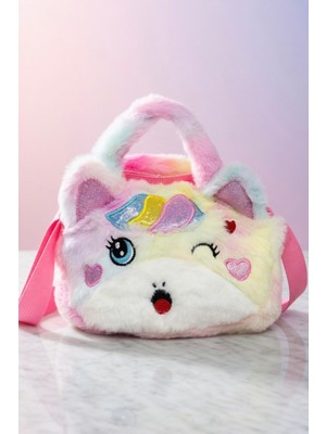 Mollycrush Kız Çocuk Unicorn Tasarımlı Yumuşak Peluş Çanta - Doğum Günü Hediyesi Pofuduk Çanta