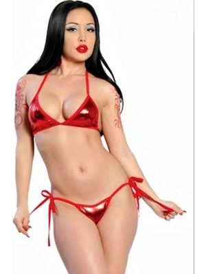 Pileli Store Fantazi Aşk Kırmızısı Seksi Sütyen Kilot Takım Seksi Parlak Iç Çamaşırı