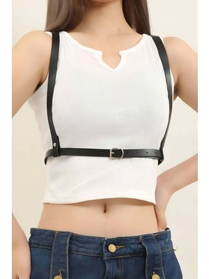 Pileli Store Sırtı Halka Detaylı Şık Deri Harness - 800
