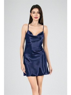 Pileli Store Kısa Gecelik Degaje  Lacivert 7740
