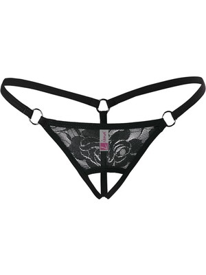 Pileli Store Ağı Açık Siyah Dantelli Fantezi Iç Çamaşırı G String