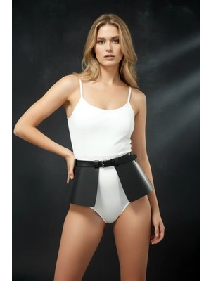 Pileli Store Şık Bel Üzeri Deri Etek Kemer, Deri Kalın Kemer - 623