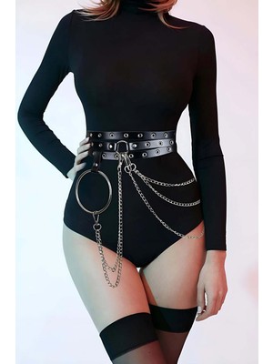 Pileli Store Zincirli Fantezi Deri Harness - 731