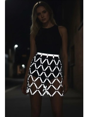 Pileli Store Reflektörlü Etek, Baklava Detaylı Etek, Parti Eteği - 694