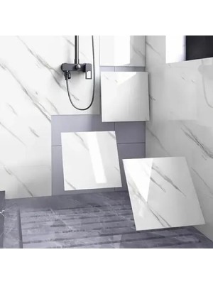 Pileli Store Beyaz Mermer Desenli Alüminyum Plastik Duvar Sticker (30X30)