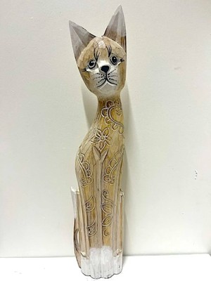 Barc Shop Ahşap Dekoratif Kedi 60 cm A.kahve Otantik El Yapımı Biblo
