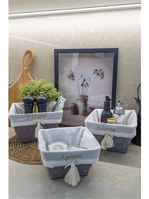 Pileli Store Çok Amaçlı Saklama Organizer Kutu Kare Keçe Sepet (3 Boy)