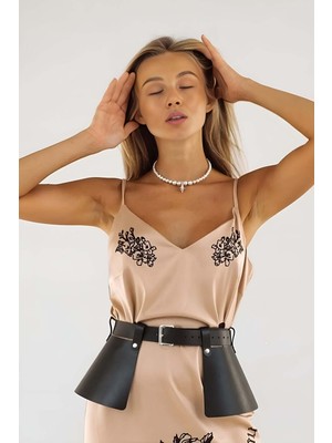 Pileli Store Bel Üzeri Şık Deri Etek Kemer - 623