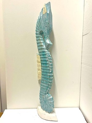 Barc Shop Ahşap Dekoratif Deniz Atı 80CM El Yapımı Otantik Obje