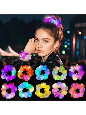 Pileli Store Pembe Renk LED Işıklı Lastikli Saç Tokası - 3 Modlu Festival &amp; Parti Saç Tokası