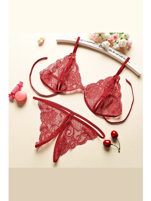 Pileli Store Kadın Bordo Dantelli Sütyen Külot Takımı