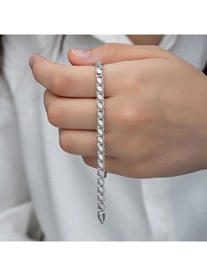 Zenvia 925 Ayar Gümüş Pullu Zincir Kadın Bileklik T8276 (72)
