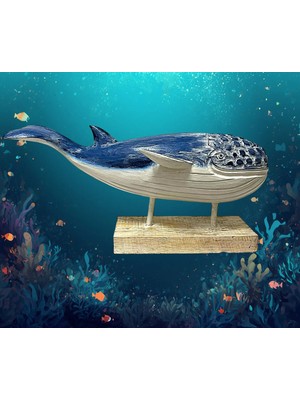 Barc Shop Ahşap Dekoratif Mavi Balina 60 cm El Yapımı Otantik Obje