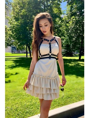 Pileli Store Elbise Üzeri Göğüs Detaylı Omuzdan Askılı Ince Şerit Şık Deri Kemer - 646