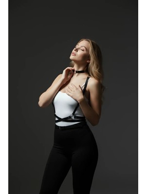 Pileli Store Deri Kemer, Elbise Kemeri ve Choker Takım - 632